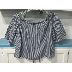 NWT Sans Souci Crop Top Blouse Size L Cold Shoulder Striped 3/4 Sleeve Nautical